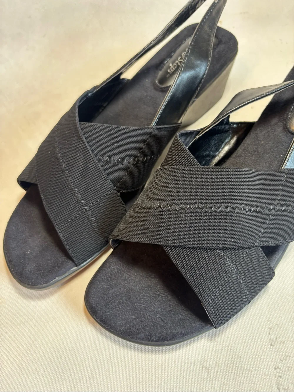 Angel Step Women’s Black Slingback Crisscross Wedge comfort Sandals, 10 Wide